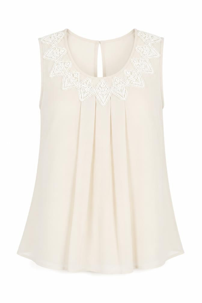 Warehouse Womens Beige Polyester Basic Tank Size 8 Scoop Neck