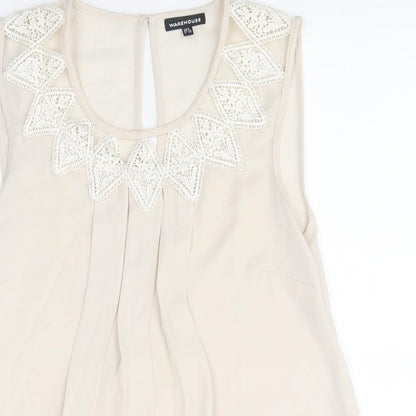 Warehouse Womens Beige Polyester Basic Tank Size 8 Scoop Neck