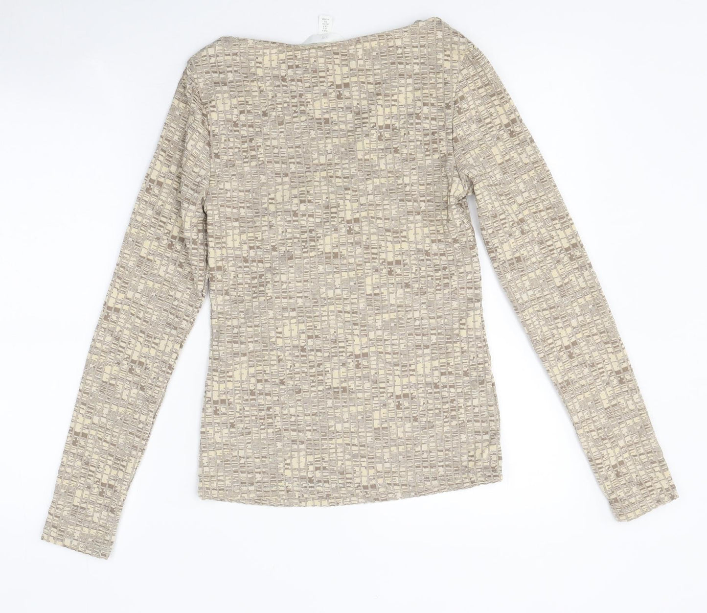 H&M Womens Beige Geometric Polyester Basic T-Shirt Size S Scoop Neck - Cross Front Strap Detail