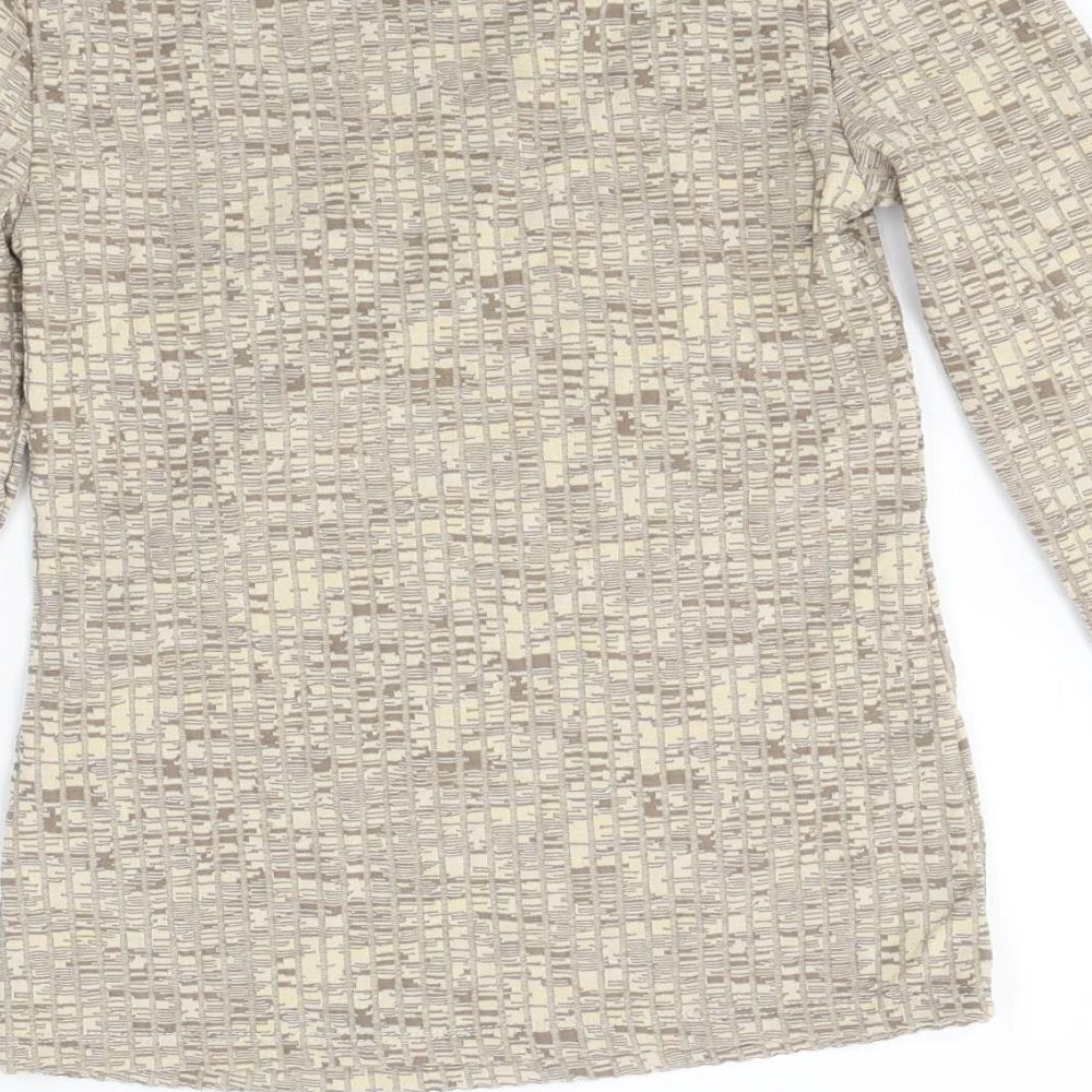 H&M Womens Beige Geometric Polyester Basic T-Shirt Size S Scoop Neck - Cross Front Strap Detail