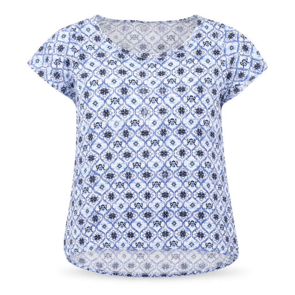George Womens Blue Geometric Polyester Basic T-Shirt Size 8 Round Neck