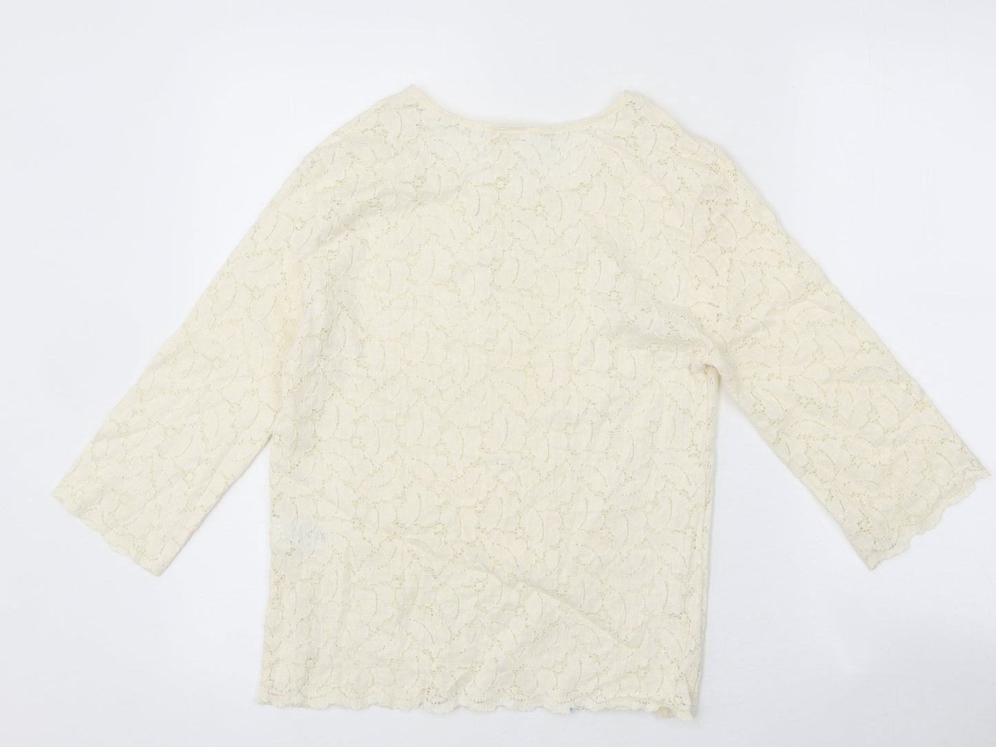 Preworn Womens Ivory Polyester Basic Blouse Size 10 Boat Neck