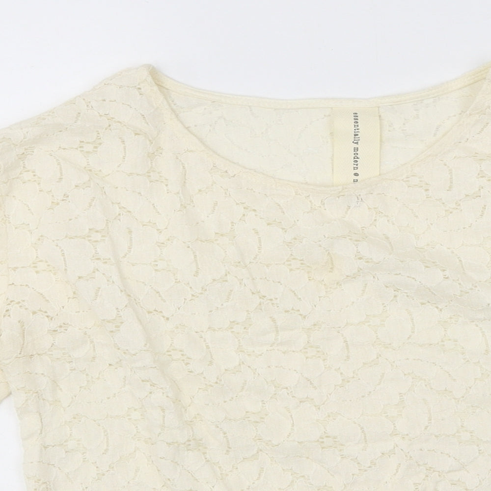 Preworn Womens Ivory Polyester Basic Blouse Size 10 Boat Neck