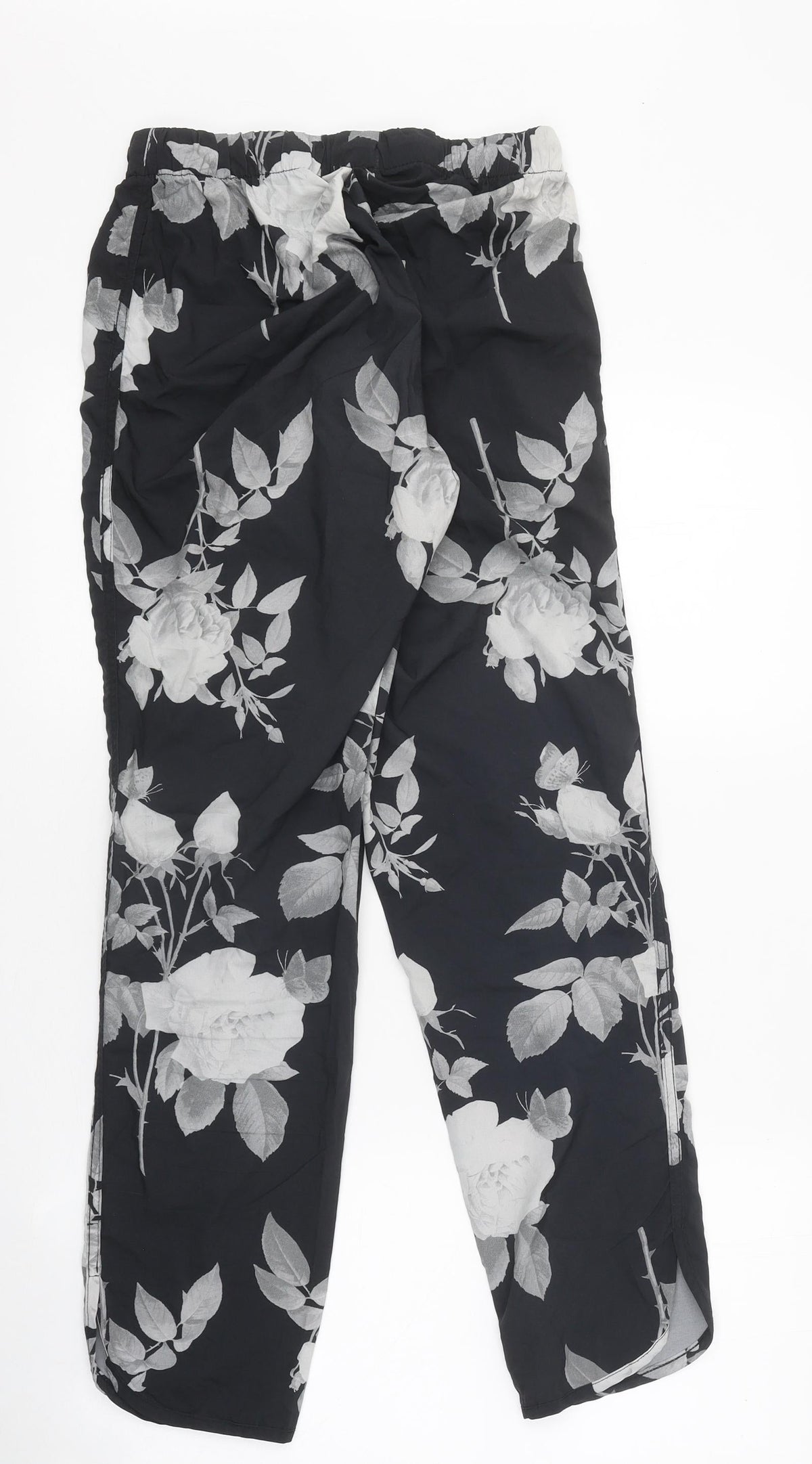 NEXT Womens Black Geometric Polyester Trousers Size 8 Regular