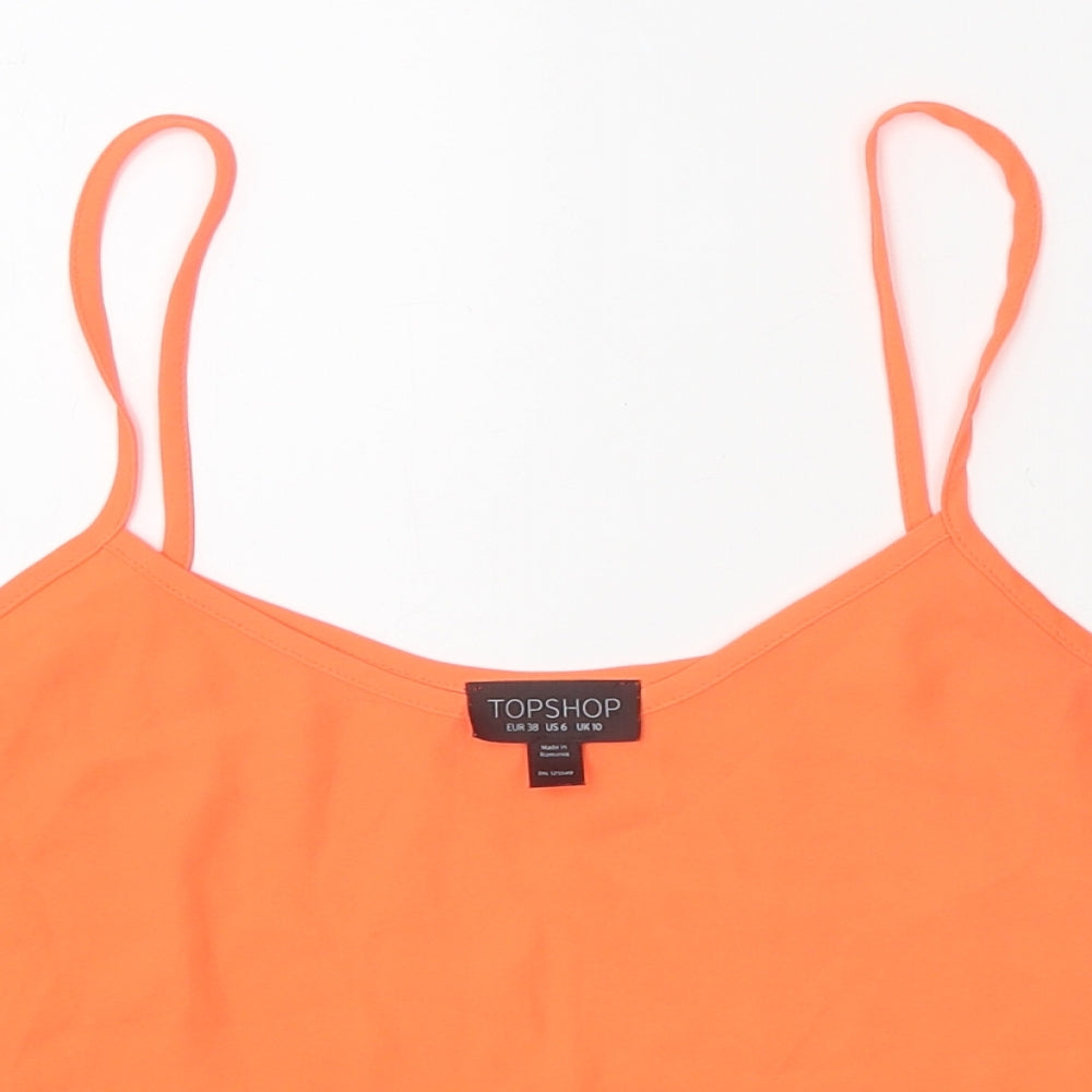 Topshop Womens Orange Polyester Basic Tank Size 10 Scoop Neck