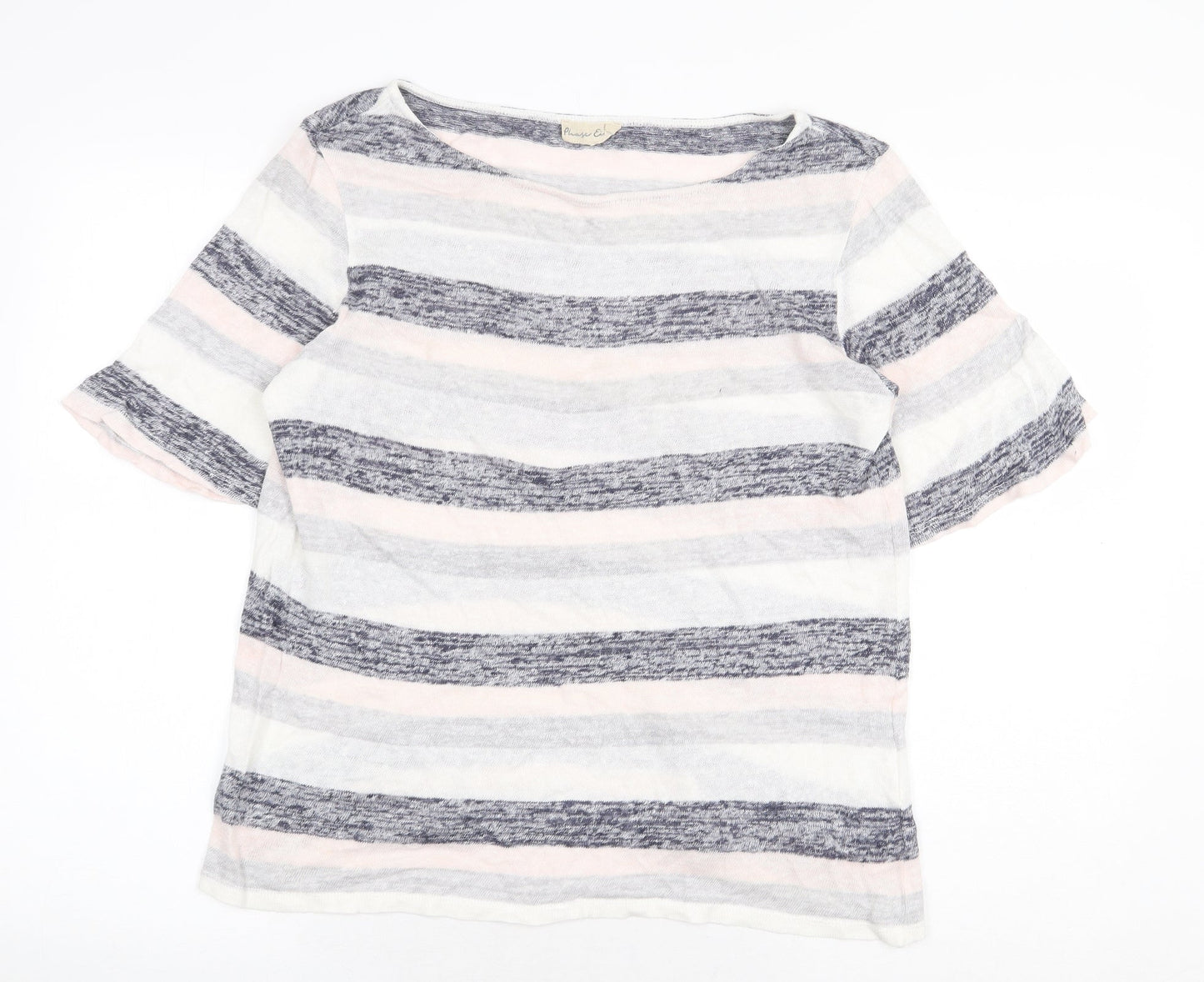 Phase Eight Womens Multicoloured Striped Cotton Basic T-Shirt Size 8 Boat Neck