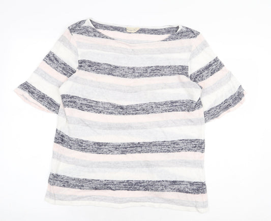 Phase Eight Womens Multicoloured Striped Cotton Basic T-Shirt Size 8 Boat Neck