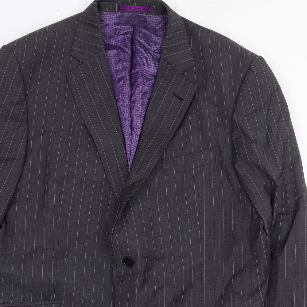 Balmain Mens Grey Striped Wool Jacket Blazer Size 44