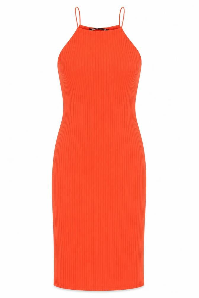 Missguided Womens Orange Polyester Pencil Dress Size 8 Square Neck Pullover