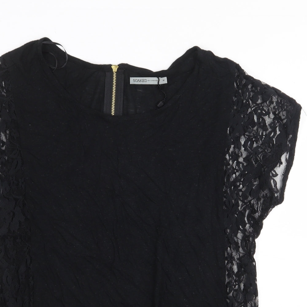 Soaked in Luxury Womens Black Viscose Basic Blouse Size M Boat Neck