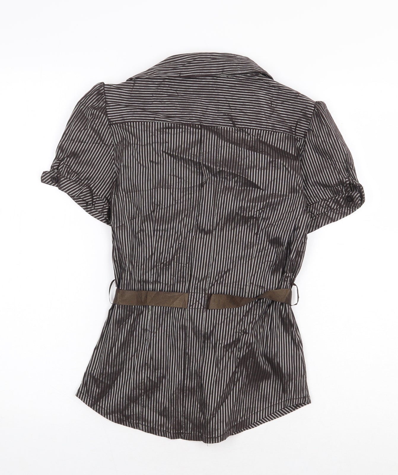 Voyelles Womens Brown Striped Polyester Basic Button-Up Size 4XL Collared