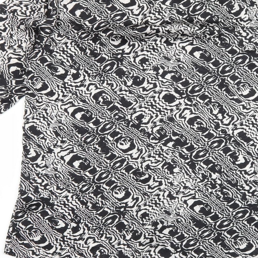 M&Co Womens Black Geometric Polyester Basic Button-Up Size 10 Collared