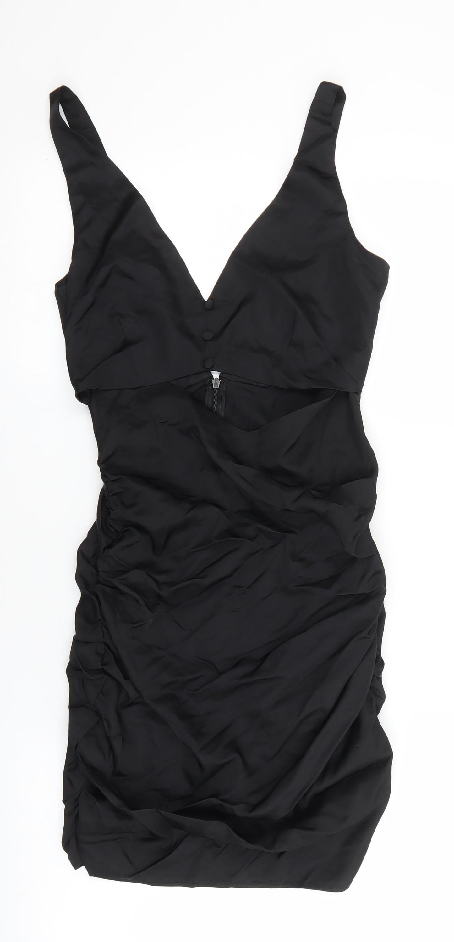 Zara Womens Black Polyester Mini Size XS V-Neck Zip