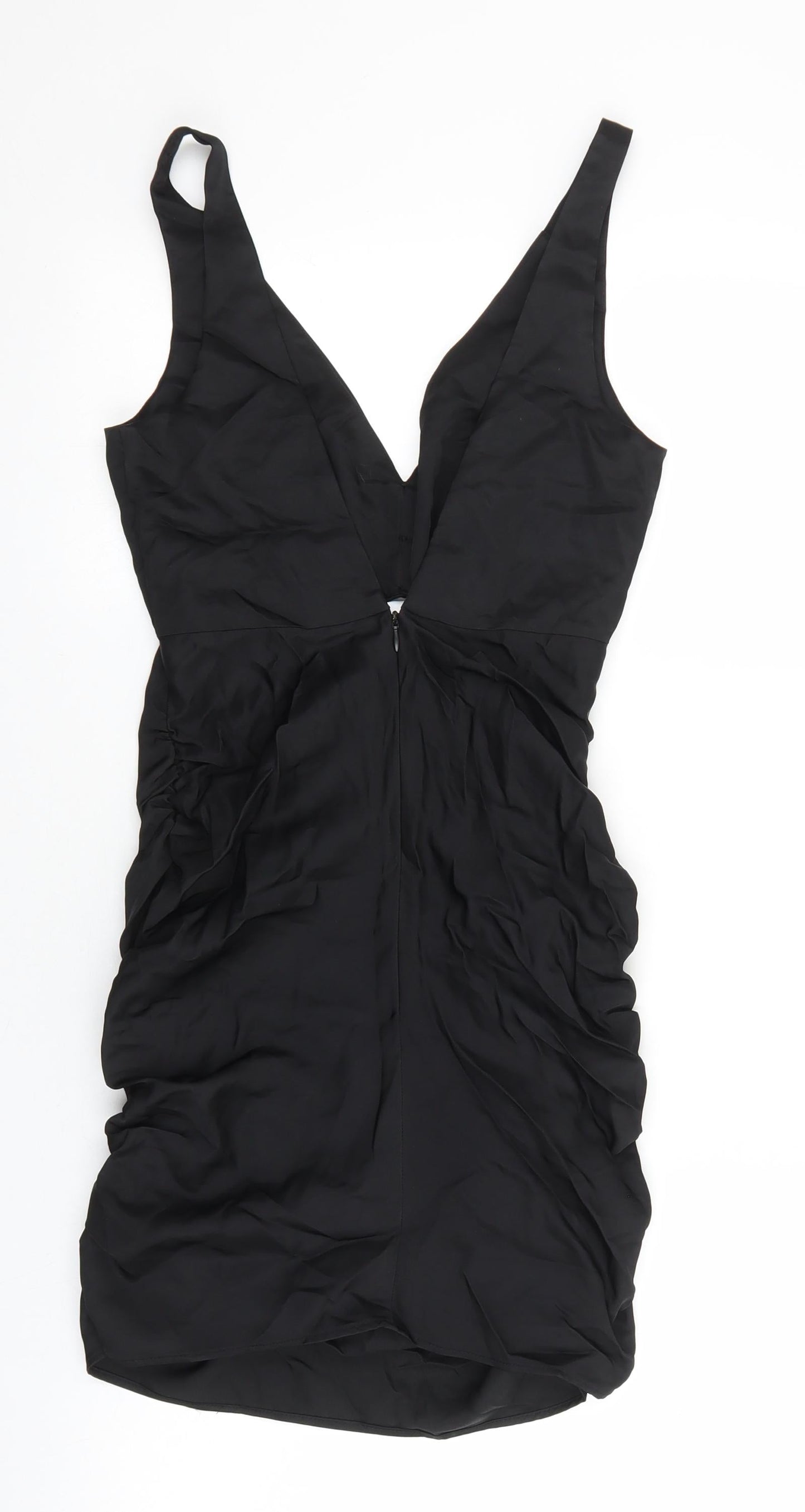 Zara Womens Black Polyester Mini Size XS V-Neck Zip