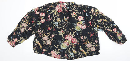 H&M Womens Black Floral Lyocell Basic Button-Up Size 2 Mock Neck