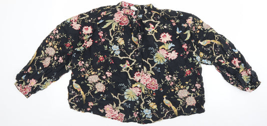 H&M Womens Black Floral Lyocell Basic Button-Up Size 2 Mock Neck