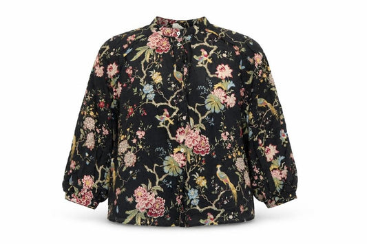 H&M Womens Black Floral Lyocell Basic Button-Up Size 2 Mock Neck