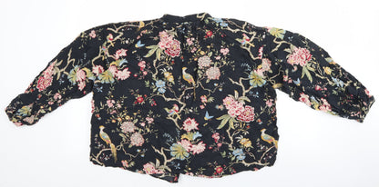 H&M Womens Black Floral Lyocell Basic Button-Up Size 2 Mock Neck