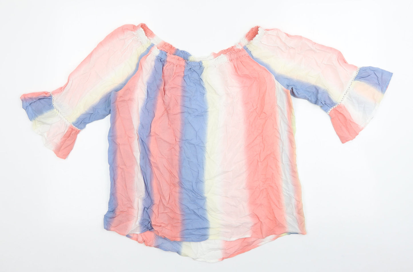 NEXT Womens Multicoloured Striped Viscose Basic Blouse Size 10 Off the Shoulder