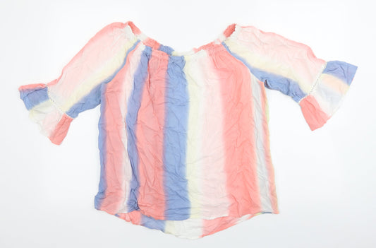 NEXT Womens Multicoloured Striped Viscose Basic Blouse Size 10 Off the Shoulder