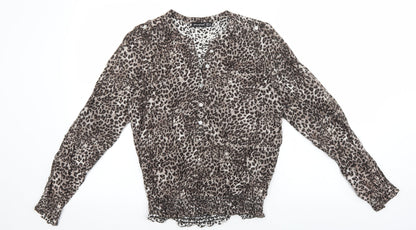 Preloved Atmoshphere Womens Brown Animal Print Polyester Basic Blouse Size 8 V-Neck - Leopard Print - Front