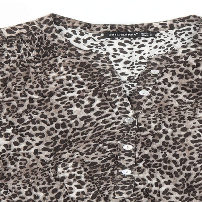 Preloved Atmoshphere Womens Brown Animal Print Polyester Basic Blouse Size 8 V-Neck - Leopard Print - Detail