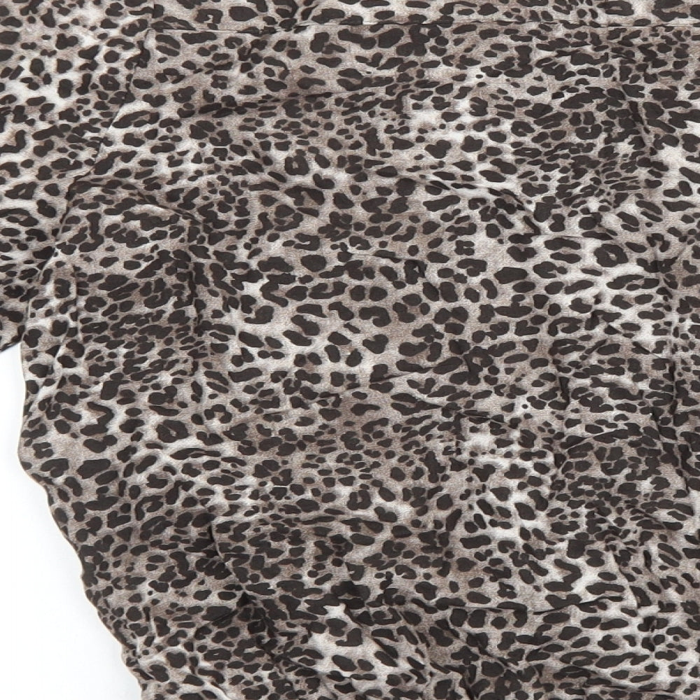 Atmoshphere Womens Brown Animal Print Polyester Basic Blouse Size 8 V-Neck - Leopard Print