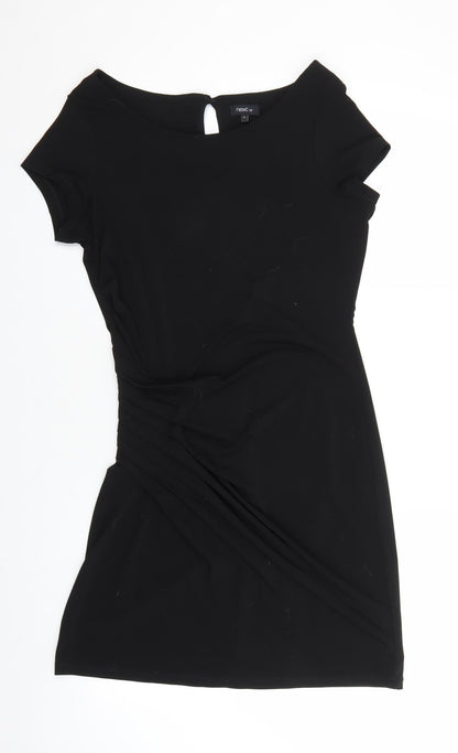 Next Womens Black Polyester Mini Size 10 Boat Neck Button