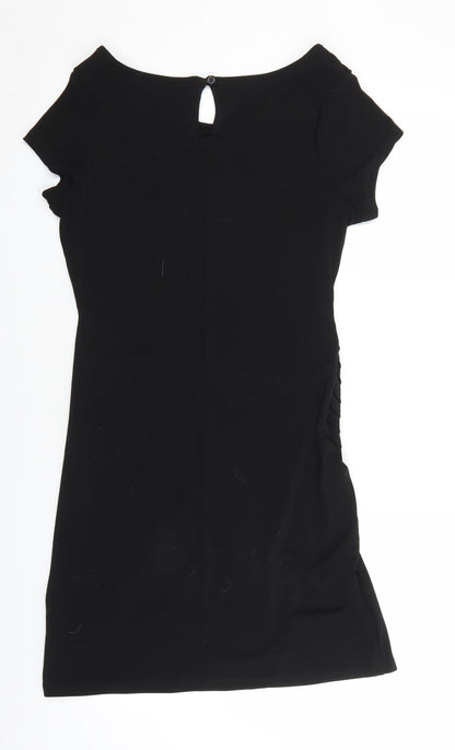 Next Womens Black Polyester Mini Size 10 Boat Neck Button