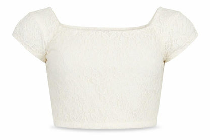 Primark Womens Ivory Polyester Cropped Blouse Size 8 Boat Neck