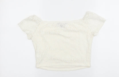 Primark Womens Ivory Polyester Cropped Blouse Size 8 Boat Neck