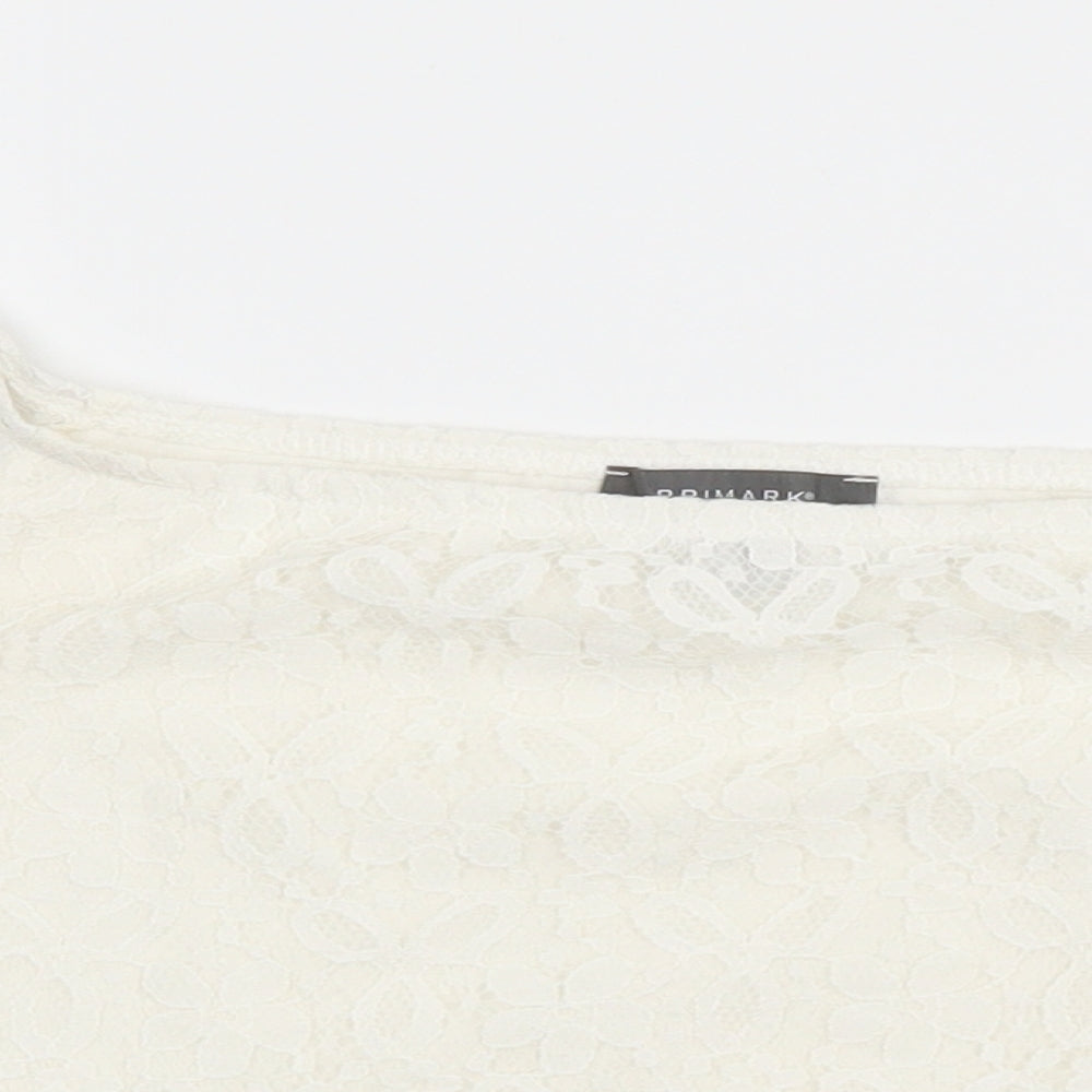Primark Womens Ivory Polyester Cropped Blouse Size 8 Boat Neck