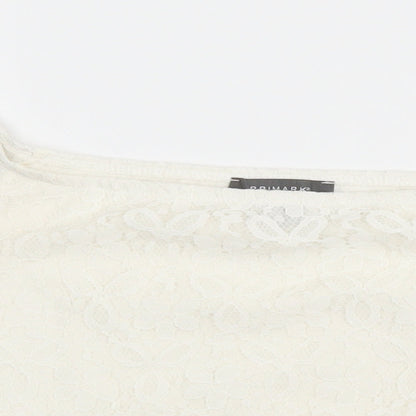 Primark Womens Ivory Polyester Cropped Blouse Size 8 Boat Neck