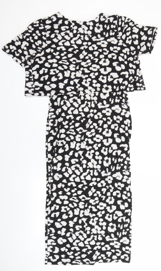 ASOS Womens Black Geometric Viscose Pencil Dress Size 10 Round Neck Pullover