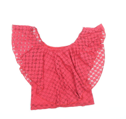 River Island Womens Red Nylon Basic Blouse Size 10 Off the Shoulder