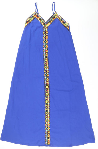 SHEIN Womens Blue Geometric Polyester A-Line Size 6 V-Neck Pullover