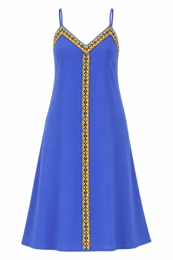 SheIn Womens Blue Geometric Polyester A-Line Size 6 V-Neck Pullover