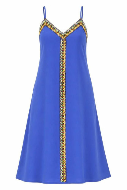 SHEIN Womens Blue Geometric Polyester A-Line Size 6 V-Neck Pullover