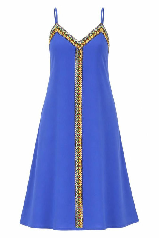 SheIn Womens Blue Geometric Polyester A-Line Size 6 V-Neck Pullover