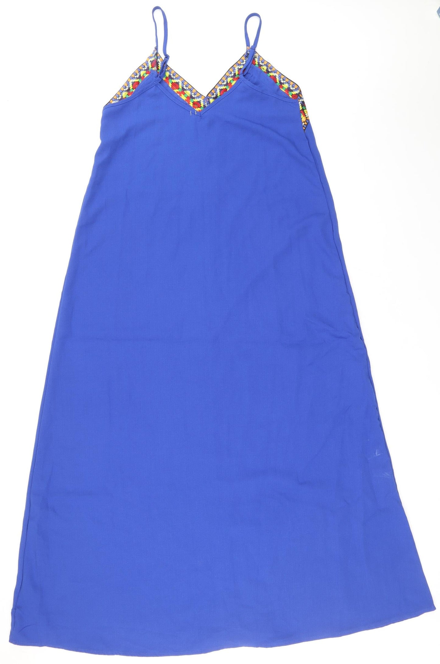 SheIn Womens Blue Geometric Polyester A-Line Size 6 V-Neck Pullover