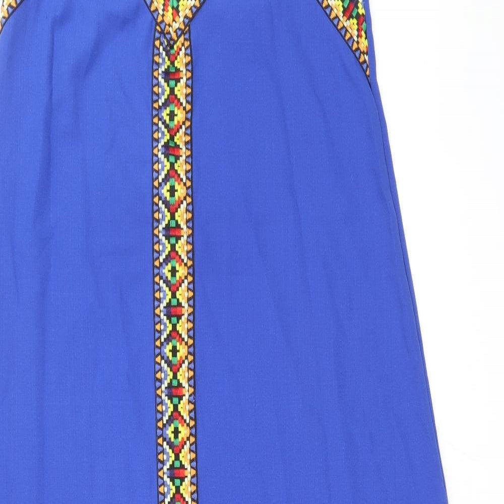 SheIn Womens Blue Geometric Polyester A-Line Size 6 V-Neck Pullover