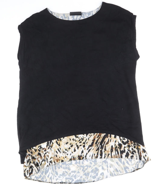 Wallis Womens Black Animal Print Polyester Basic Tank Size 14 Boat Neck