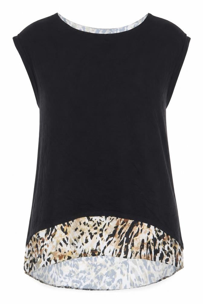 Wallis Womens Black Animal Print Polyester Basic Tank Size 14 Boat Neck