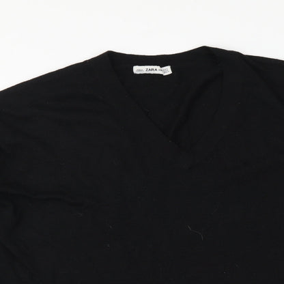 Zara Womens Black V-Neck Polyester Pullover Jumper Size M