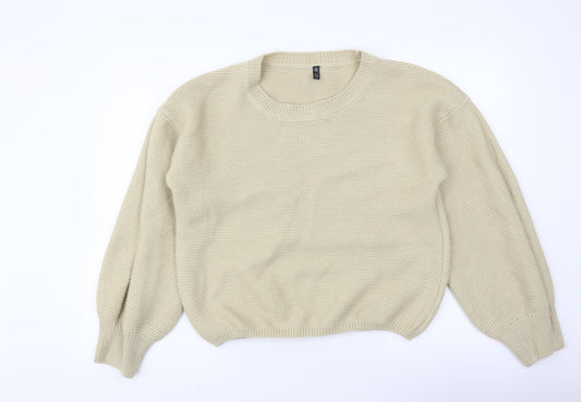 Onzie Womens Beige Round Neck Acrylic Pullover Jumper Size M