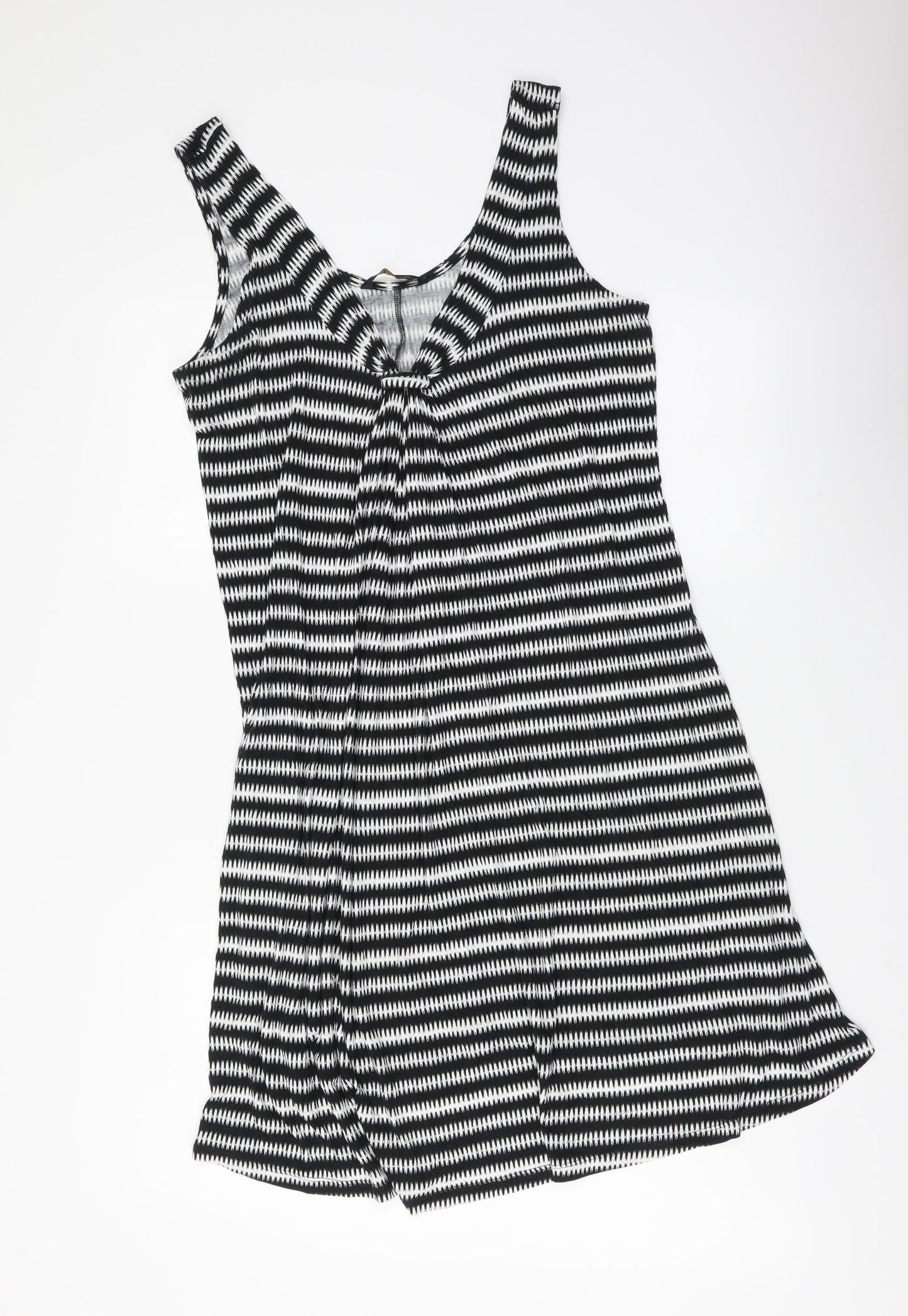 Marks and Spencer Womens Black Striped Viscose Slip Dress Size 8 V-Neck Pullover