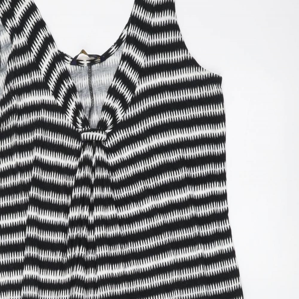 Marks and Spencer Womens Black Striped Viscose Slip Dress Size 8 V-Neck Pullover