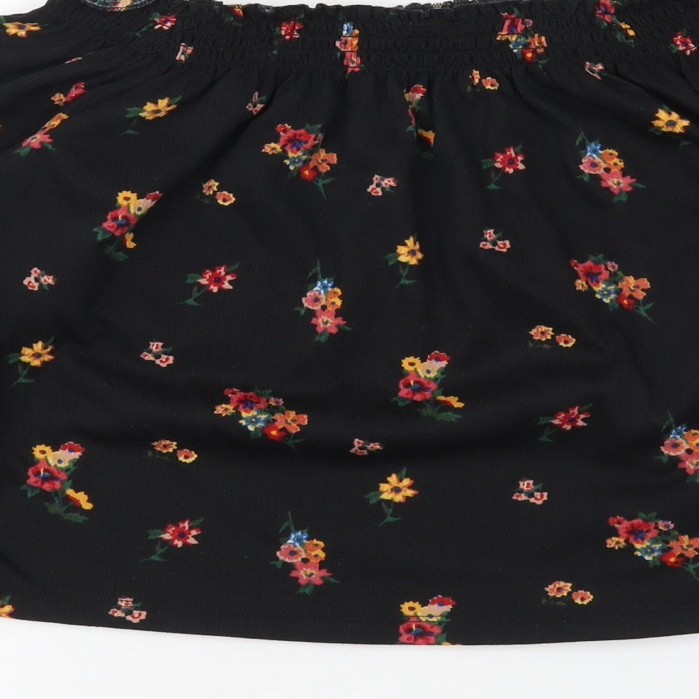 H&M Womens Black Floral Polyester Basic Blouse Size S Off the Shoulder