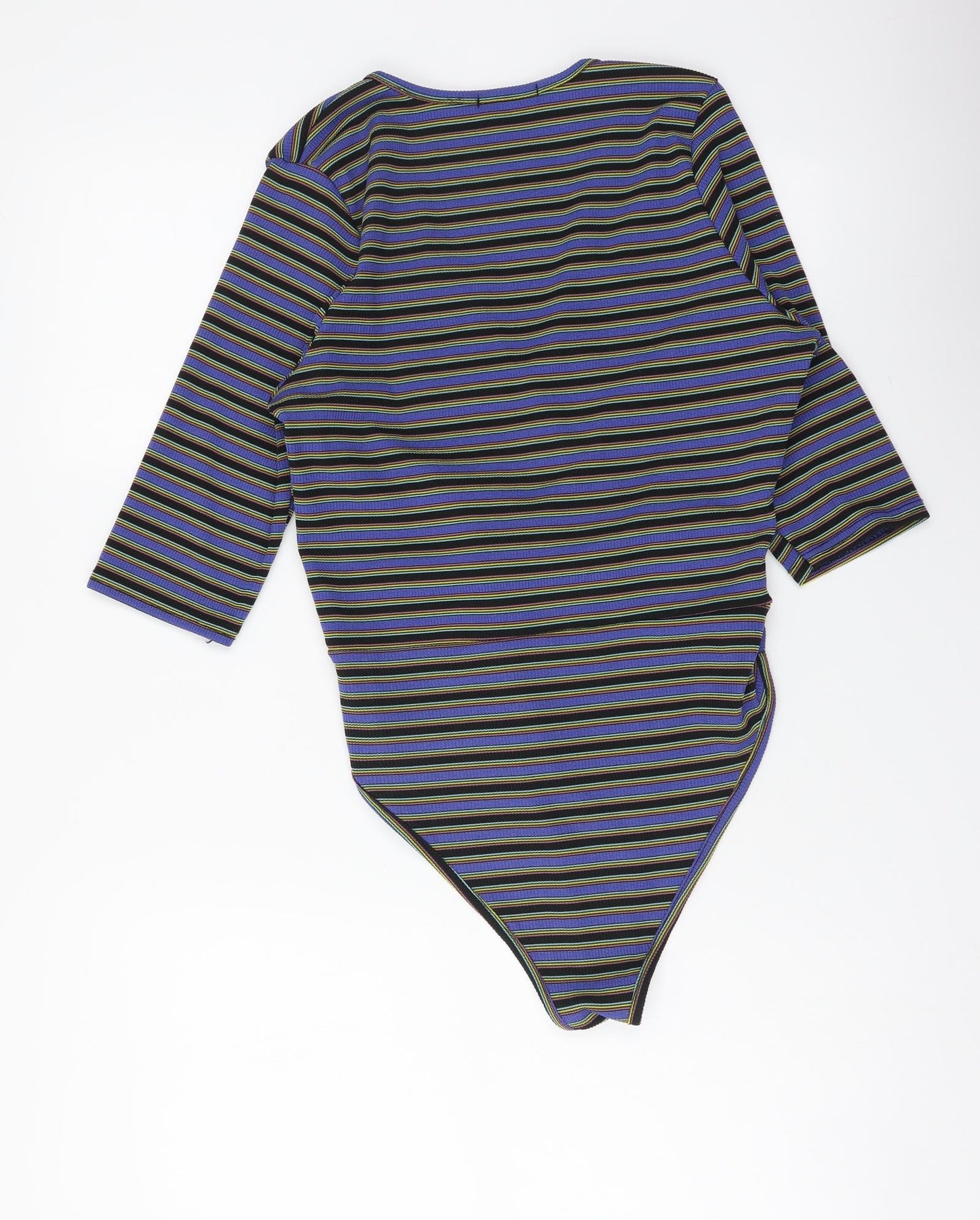 Wednesday Girl Womens Multicoloured Striped Polyester Bodysuit One-Piece Size S Pullover