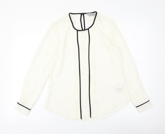 Dorothy Perkins Womens Ivory Polyester Basic Blouse Size 8 Round Neck - Contrasting Trim